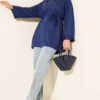 Side-Slit Belted Tunic Navy Blue – Image 2