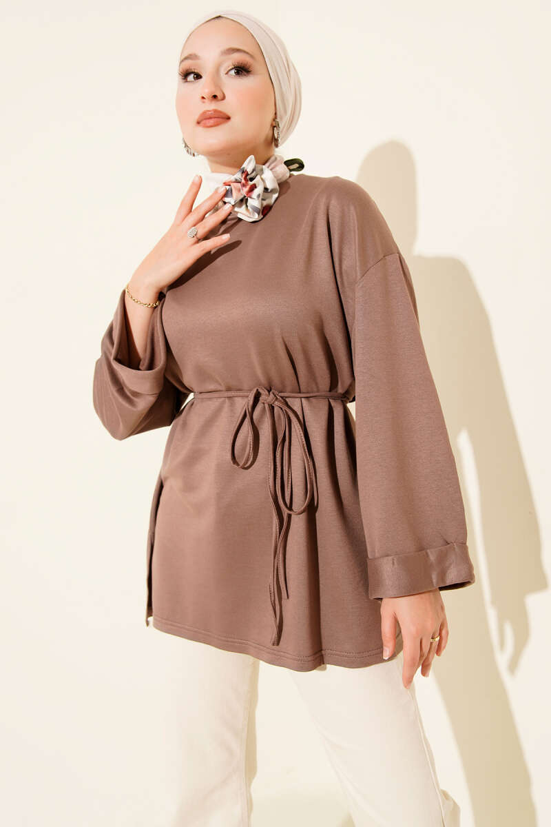Side-Slit Belted Tunic Mink