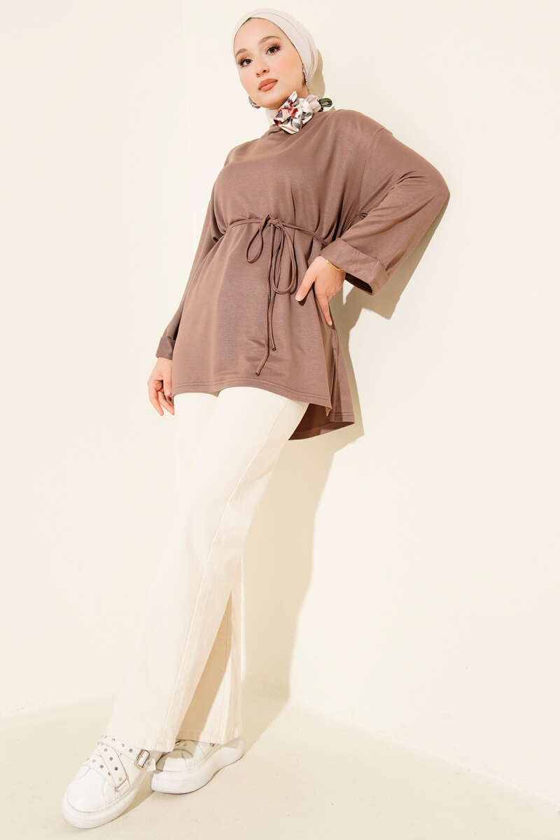 Side-Slit Belted Tunic Mink - immagine 2