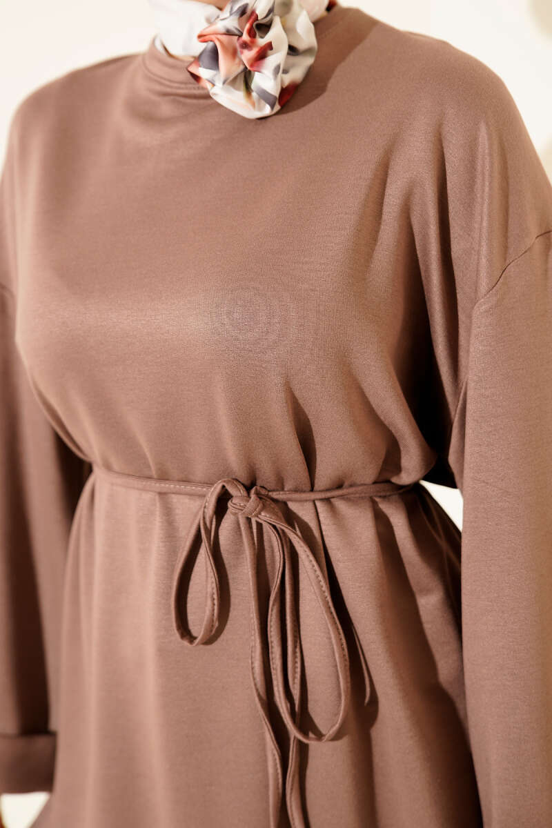 Side-Slit Belted Tunic Mink - immagine 4
