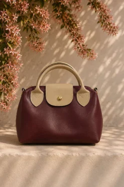 Magnetic Mini Women's Handbag with Decorative Accents Burgundy