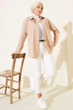 Alternatieve weergave van Cuffed Button Basic Shirt Beige