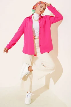 Alternatieve weergave van Cuffed Button Basic Shirt Fuchsia