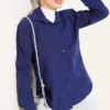Cuffed Button Basic Shirt Navy Blue