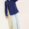 Cuffed Button Basic Shirt Navy Blue - Afbeelding 2