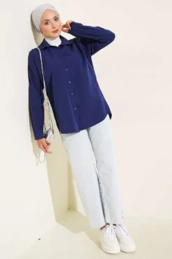 Alternatieve weergave van Cuffed Button Basic Shirt Navy Blue