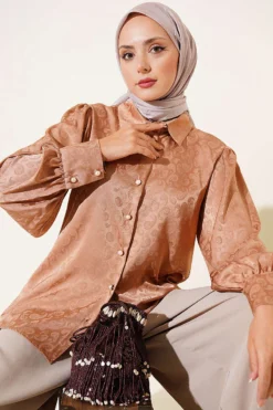 Cuff Button Jacquard Satin Shirt