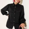 Cuff Button Jacquard Satin Shirt Black