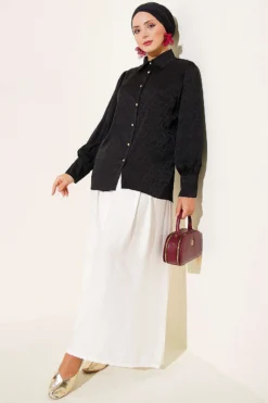 Vista alternativa de Cuff Button Jacquard Satin Shirt Black