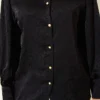 Cuff Button Jacquard Satin Shirt Black - Imagen 4
