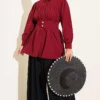 ⁦Cuff Buttoned Belted Shirt Burgundy⁩ - الصورة ⁦2⁩