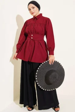 Alternatieve weergave van Cuff Buttoned Belted Shirt Burgundy