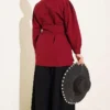 ⁦Cuff Buttoned Belted Shirt Burgundy⁩ - الصورة ⁦3⁩