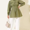 Cuff Buttoned Belted Shirt Khaki – Bild 2