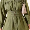 Cuff Buttoned Belted Shirt Khaki – Bild 4