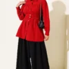 Cuff Buttoned Belted Shirt Red - Afbeelding 2