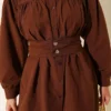 Cuff Buttoned Belted Shirt Brown – Image 4
