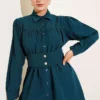 Cuff Buttoned Belted Shirt Petrol