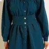 Cuff Buttoned Belted Shirt Petrol - immagine 4