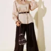Buttoned Cuff Satin Shirt Beige - immagine 2