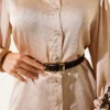 Buttoned Cuff Satin Shirt Beige - immagine 4