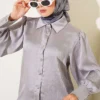 Buttoned Cuff Satin Shirt Grey