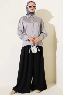 Vista alternativa de Buttoned Cuff Satin Shirt Grey