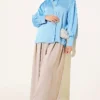 Buttoned Cuff Satin Shirt Blue - immagine 2