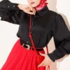 Buttoned Cuff Satin Shirt Black