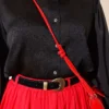 ⁦Buttoned Cuff Satin Shirt Black⁩ - الصورة ⁦4⁩