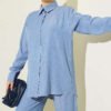 Cuffed Button Basic Two-Piece Set Light Blue – Image 2