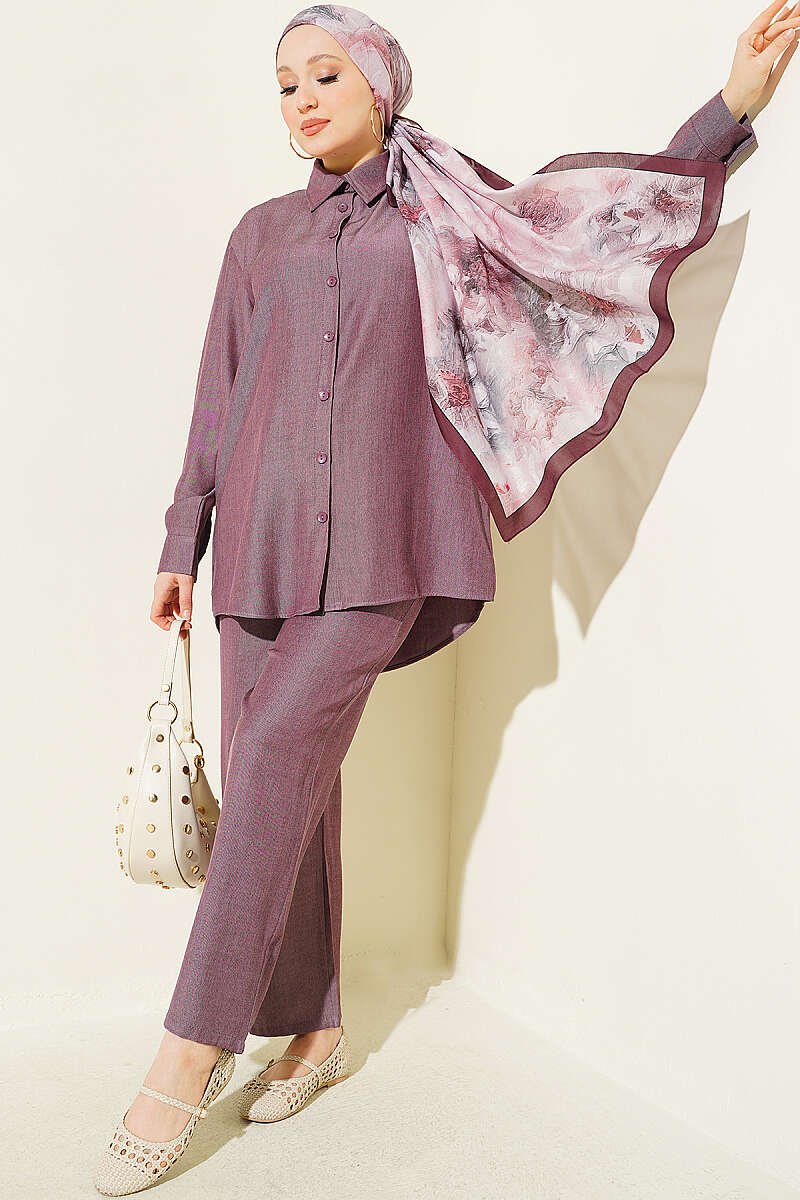 Cuffed Button Basic Two-Piece Set Magenta
