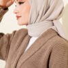 Silk Scarf with Hem Edge Beige - Image 2