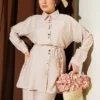 Metal Buttoned Belted Two-Piece Set Beige - Imagen 2