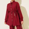 Metal Buttoned Belted Two-Piece Set Burgundy - immagine 2