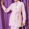 Metal Buttoned Belted Two-Piece Set Pink – Bild 2