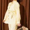 Metal Buttoned Belted Two-Piece Set Yellow - Afbeelding 2