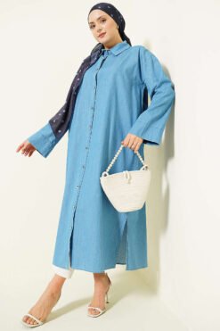 Slit Detail Tencel Long Tunic Denim Blue