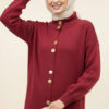 Metal Gold Button Long Knit Cardigan Burgundy - Afbeelding 2