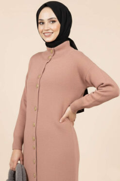 Alternative view of Metal Gold Button Long Knit Cardigan Rose Dust