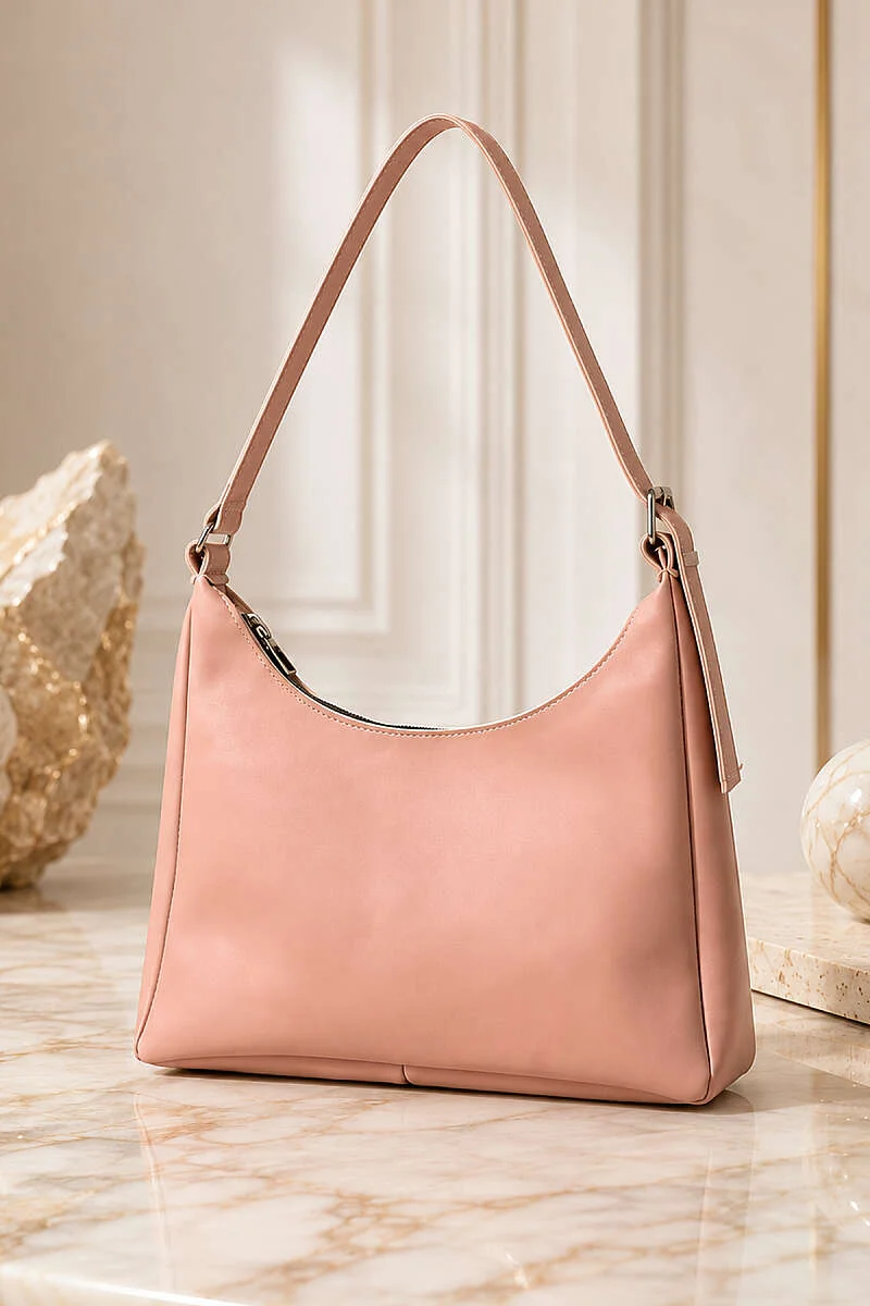 Zippered Women's Handbag with Metal Buckle Powder Pink
