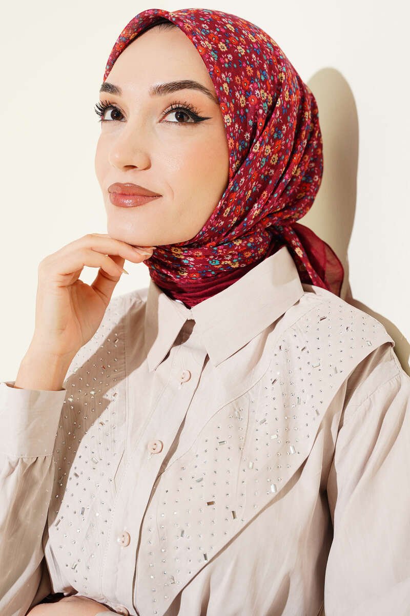 Mini Floral Detailed Scarf Burgundy
