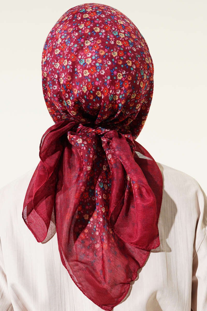 Mini Floral Detailed Scarf Burgundy - Image 3
