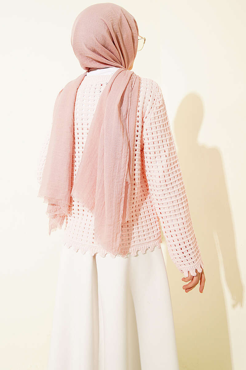Short Knit Cardigan with Mini Floral Embroidery Pink - Image 3