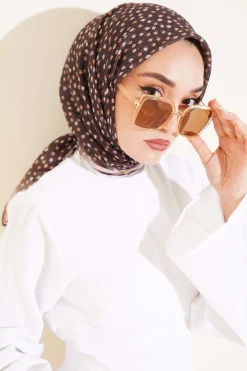 Floral Patterned Striped Transition Scarf Brown