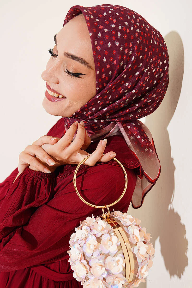 Floral Stripe Transition Scarf Burgundy - Imagen 2