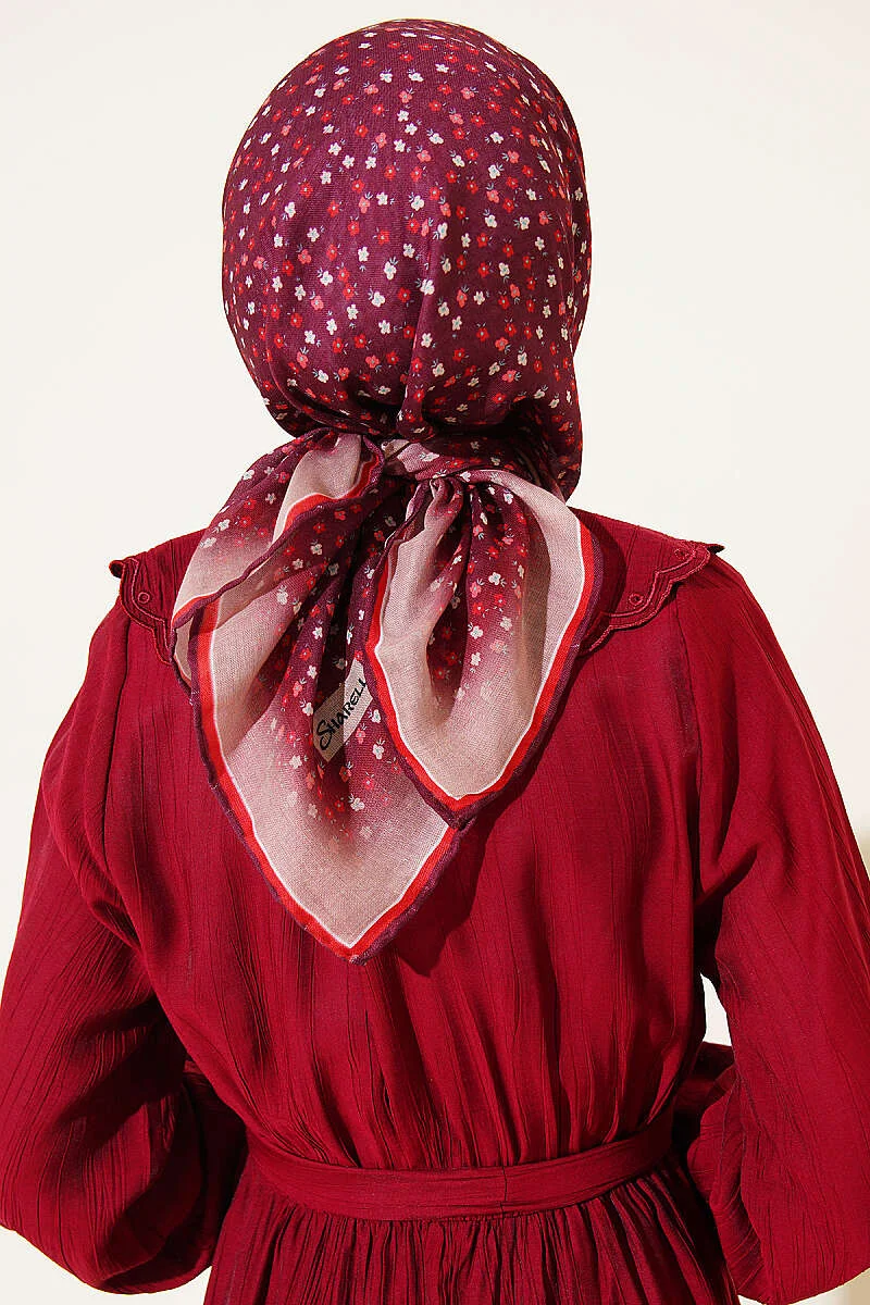 Floral Stripe Transition Scarf Burgundy - Imagen 3