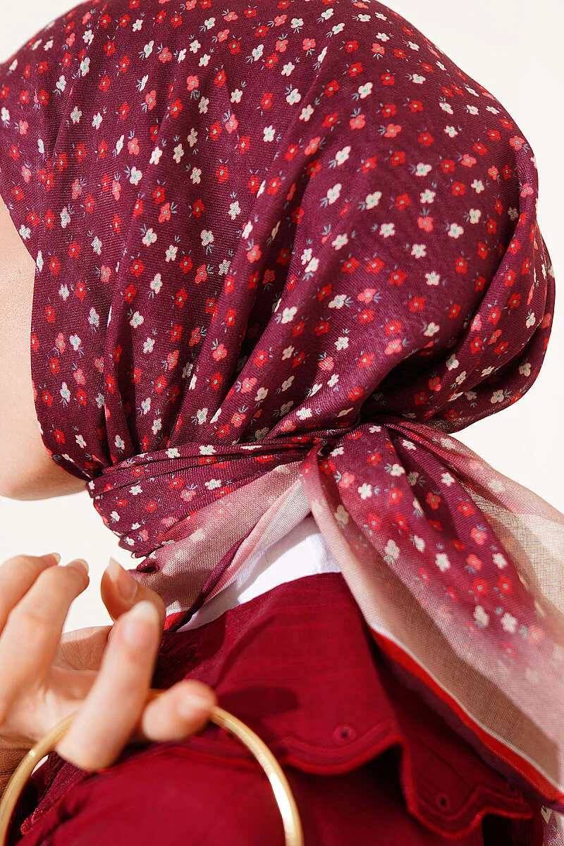 Floral Stripe Transition Scarf Burgundy - Imagen 4