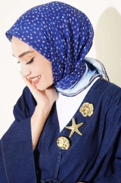 Floral Stripe Transition Scarf Navy Blue
