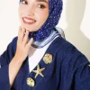 Floral Stripe Transition Scarf Navy Blue - Afbeelding 2